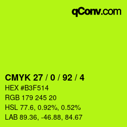 カラーコード: CMYK 27 / 0 / 92 / 4 | qconv.com