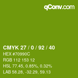 Color code: CMYK 27 / 0 / 92 / 40 | qconv.com