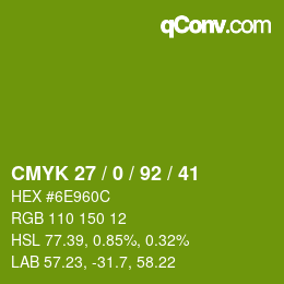 Color code: CMYK 27 / 0 / 92 / 41 | qconv.com