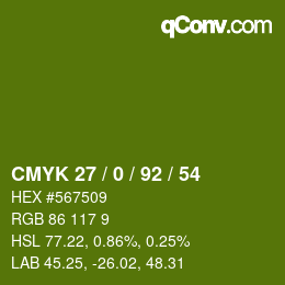 Color code: CMYK 27 / 0 / 92 / 54 | qconv.com