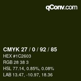 Color code: CMYK 27 / 0 / 92 / 85 | qconv.com