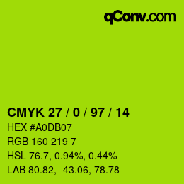 カラーコード: CMYK 27 / 0 / 97 / 14 | qconv.com