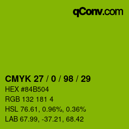 Color code: CMYK 27 / 0 / 98 / 29 | qconv.com