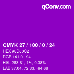 カラーコード: CMYK 27 / 100 / 0 / 24 | qconv.com