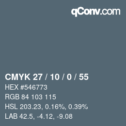 Farbcode: CMYK 27 / 10 / 0 / 55 | qconv.com