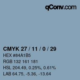 颜色代码: CMYK 27 / 11 / 0 / 29 | qconv.com