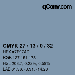 Code couleur: CMYK 27 / 13 / 0 / 32 | qconv.com
