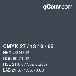 カラーコード: CMYK 27 / 13 / 0 / 68 | qconv.com