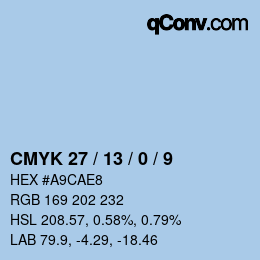 カラーコード: CMYK 27 / 13 / 0 / 9 | qconv.com