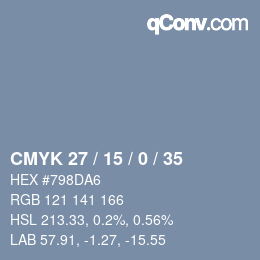 颜色代码: CMYK 27 / 15 / 0 / 35 | qconv.com