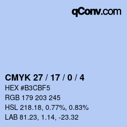 Color code: CMYK 27 / 17 / 0 / 4 | qconv.com