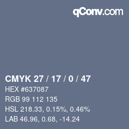 Color code: CMYK 27 / 17 / 0 / 47 | qconv.com