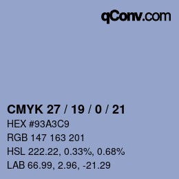 Farbcode: CMYK 27 / 19 / 0 / 21 | qconv.com