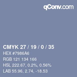 カラーコード: CMYK 27 / 19 / 0 / 35 | qconv.com