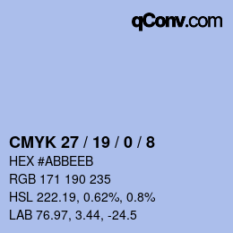 カラーコード: CMYK 27 / 19 / 0 / 8 | qconv.com