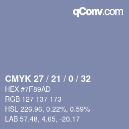 Código de color: CMYK 27 / 21 / 0 / 32 | qconv.com