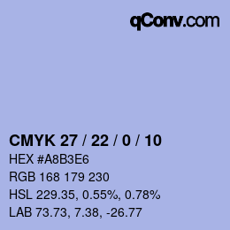 カラーコード: CMYK 27 / 22 / 0 / 10 | qconv.com