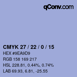 颜色代码: CMYK 27 / 22 / 0 / 15 | qconv.com