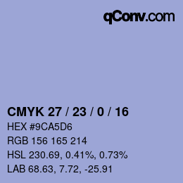 カラーコード: CMYK 27 / 23 / 0 / 16 | qconv.com