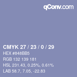 カラーコード: CMYK 27 / 23 / 0 / 29 | qconv.com