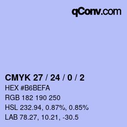 カラーコード: CMYK 27 / 24 / 0 / 2 | qconv.com