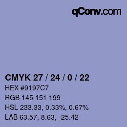 カラーコード: CMYK 27 / 24 / 0 / 22 | qconv.com