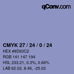 カラーコード: CMYK 27 / 24 / 0 / 24 | qconv.com