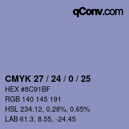 颜色代码: CMYK 27 / 24 / 0 / 25 | qconv.com
