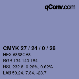 Color code: CMYK 27 / 24 / 0 / 28 | qconv.com