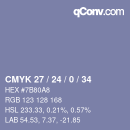 カラーコード: CMYK 27 / 24 / 0 / 34 | qconv.com