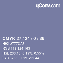 カラーコード: CMYK 27 / 24 / 0 / 36 | qconv.com