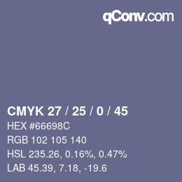 Color code: CMYK 27 / 25 / 0 / 45 | qconv.com