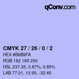 Color code: CMYK 27 / 26 / 0 / 2 | qconv.com