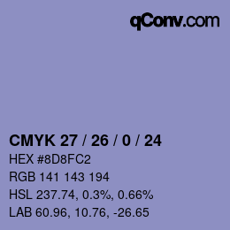 颜色代码: CMYK 27 / 26 / 0 / 24 | qconv.com