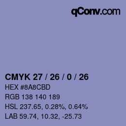Farbcode: CMYK 27 / 26 / 0 / 26 | qconv.com
