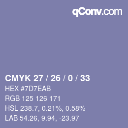 カラーコード: CMYK 27 / 26 / 0 / 33 | qconv.com