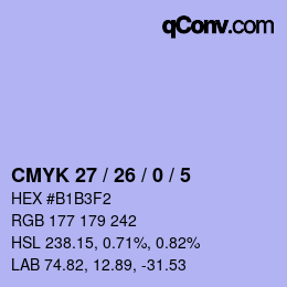 Color code: CMYK 27 / 26 / 0 / 5 | qconv.com