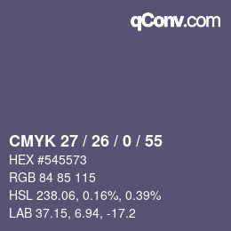 Farbcode: CMYK 27 / 26 / 0 / 55 | qconv.com