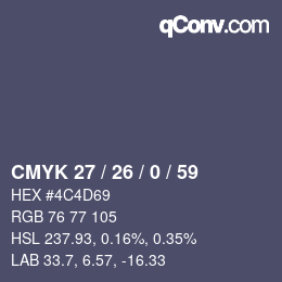 カラーコード: CMYK 27 / 26 / 0 / 59 | qconv.com