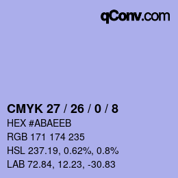 カラーコード: CMYK 27 / 26 / 0 / 8 | qconv.com