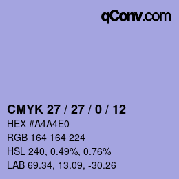 カラーコード: CMYK 27 / 27 / 0 / 12 | qconv.com