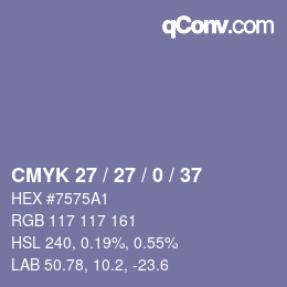Color code: CMYK 27 / 27 / 0 / 37 | qconv.com