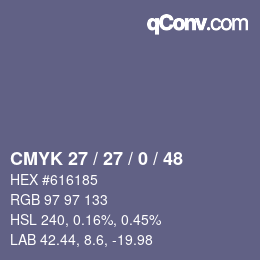 Color code: CMYK 27 / 27 / 0 / 48 | qconv.com