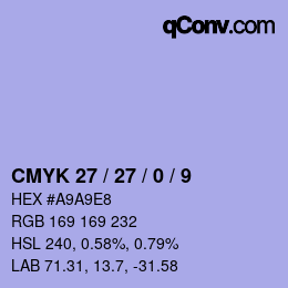 カラーコード: CMYK 27 / 27 / 0 / 9 | qconv.com