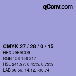 カラーコード: CMYK 27 / 28 / 0 / 15 | qconv.com