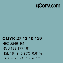 カラーコード: CMYK 27 / 2 / 0 / 29 | qconv.com