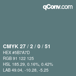 Farbcode: CMYK 27 / 2 / 0 / 51 | qconv.com