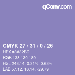 カラーコード: CMYK 27 / 31 / 0 / 26 | qconv.com