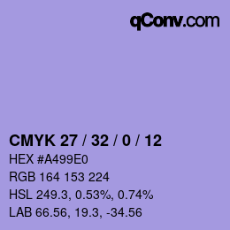 Color code: CMYK 27 / 32 / 0 / 12 | qconv.com