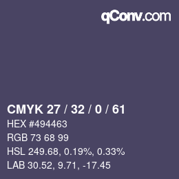 Farbcode: CMYK 27 / 32 / 0 / 61 | qconv.com